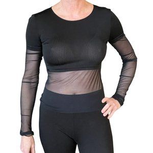 Wolford Lagerfeld Gallery Long Sleeve Womens Top w/Mesh Sleeves Belly Cover sz S